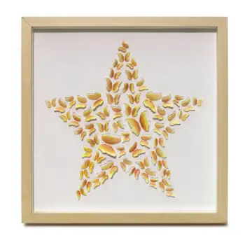 Yellow butterfly star 3D watercolor wall art styled with a gray vase and dried pampas grass